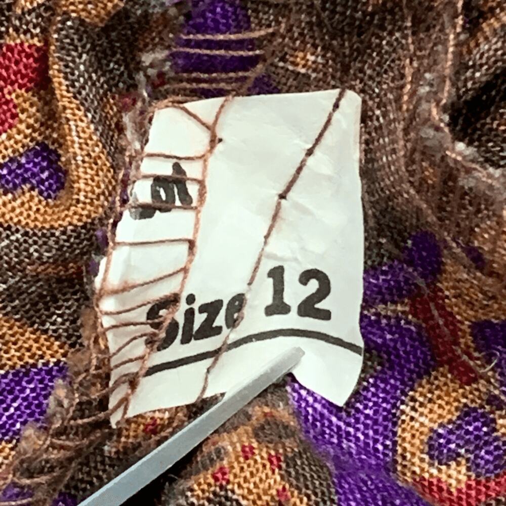 Vintage 90s Flowing Midi Skirt Taupe Purple Paisley Lattice Plaid Print Romantic - Picture 9 of 10